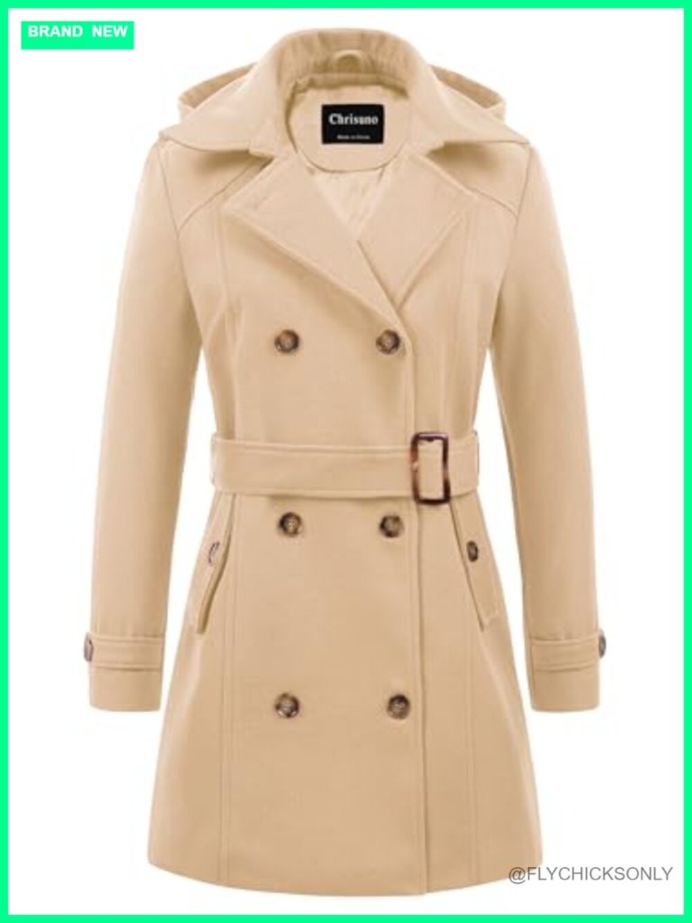 Women's Double Breasted Hooded Long Winter Pea Coat Trench Coat